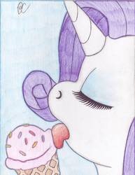 Size: 5102x6599 | Tagged: safe, artist:bluepianta, rarity, g4, absurd resolution, female, ice cream, licking, marshmallow icecream, solo, tongue out, traditional art