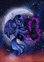 Size: 566x800 | Tagged: safe, artist:php174, princess luna, gamer luna, g4, crescent moon, female, filly, magic, moon, s1 luna, solo, tangible heavenly object, transparent moon, woona
