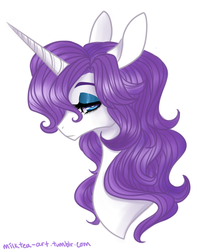 Size: 591x746 | Tagged: safe, artist:milktea-art, rarity, pony, unicorn, g4, alternate hairstyle, bust, female, looking at you, mare, portrait, profile, simple background, solo, white background