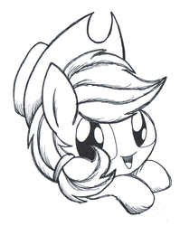 Size: 500x629 | Tagged: safe, artist:daieny, applejack, g4, blob, cute, female, happy, lineart, monochrome, pen, portrait, solo