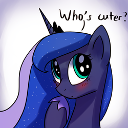 Size: 1200x1200 | Tagged: safe, artist:anticular, princess luna, pony, ask sunshine and moonbeams, g4, blushing, cute, dialogue, female, looking at you, lunabetes, mare, pouting, solo, tumblr