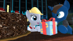 Size: 1920x1080 | Tagged: safe, oc, oc only, oc:dak steiger, 3d, birthday, cake, gmod, present