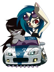 Size: 1200x1600 | Tagged: safe, artist:anchor, dj pon-3, octavia melody, vinyl scratch, g4, car, chibi, honda, honda s2000, pixiv