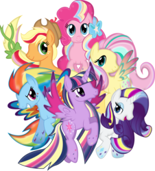 Size: 3000x3324 | Tagged: safe, artist:theshadowstone, applejack, fluttershy, pinkie pie, rainbow dash, rarity, twilight sparkle, alicorn, pony, g4, colored wings, female, gradient wings, high res, hoers, mane six, mare, multicolored wings, rainbow power, rainbow wings, simple background, transparent background, twilight sparkle (alicorn), wings