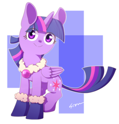 Size: 1325x1388 | Tagged: safe, artist:sion, twilight sparkle, alicorn, pony, g4, boots, clothes, female, mare, scarf, sitting, smiling, solo, twilight sparkle (alicorn)