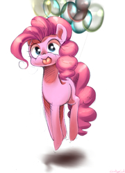 Size: 1431x1993 | Tagged: safe, artist:carligercarl, pinkie pie, g4, balloon, female, happy, simple background, solo, then watch her balloons lift her up to the sky, tongue out