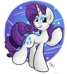 Size: 900x1000 | Tagged: safe, artist:luximus17, rarity, pony, unicorn, g4, chest fluff, female, looking at you, mare, raised hoof, smiling, solo, standing, turned head