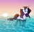 Size: 600x569 | Tagged: safe, artist:radioactive-k, rarity, pony, g4, buoyant, female, floating, hawaii, ocean, solo, sunset, water, wet, wet mane, wet mane rarity