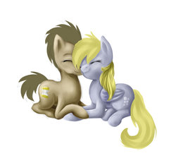 Size: 1024x945 | Tagged: safe, artist:aschenstern, derpy hooves, doctor whooves, time turner, pegasus, pony, g4, female, male, mare, prone, ship:doctorderpy, shipping, simple background, snuggling, straight