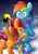 Size: 1024x1449 | Tagged: safe, artist:miya, rainbow dash, scootaloo, g4, featureless crotch, moon, night, pixiv, scootalove