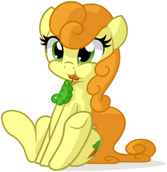 Size: 1638x1685 | Tagged: dead source, safe, artist:furrgroup, carrot top, golden harvest, earth pony, pony, g4, carrot, cute, cutie top, female, herbivore, nom, simple background, sitting, solo, underhoof, white background