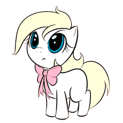 Size: 700x700 | Tagged: safe, edit, oc, oc only, oc:aryanne, pony, blank flank, blonde, bow, female, filly, innocent, looking up, solo, standing