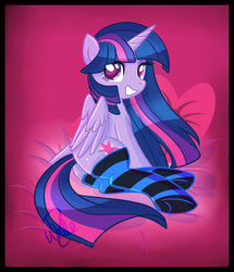 Size: 2329x2709 | Tagged: safe, artist:xwhitedreamsx, twilight sparkle, alicorn, pony, g4, clothes, cute, female, high res, looking at you, mare, sitting, socks, solo, striped socks, twiabetes, twilight sparkle (alicorn), underhoof