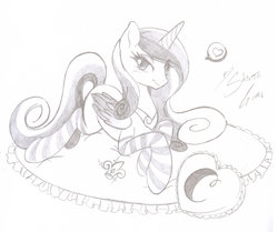 Size: 1024x855 | Tagged: safe, artist:shinta-girl, princess cadance, g4, bedroom eyes, clothes, female, monochrome, pencil drawing, pillow, socks, solo, stockings, striped socks, traditional art