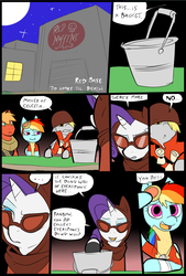 Size: 781x1156 | Tagged: safe, artist:metal-kitty, big macintosh, derpy hooves, rainbow dash, rarity, earth pony, pony, comic:expiration date, g4, bucket, comic, crossover, derpy soldier, dialogue, expiration date, heavy (tf2), heavy mac, male, night, rainbow scout, rarispy, scout (tf2), soldier, soldier (tf2), stallion, team fortress 2