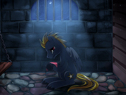 Size: 1200x900 | Tagged: safe, artist:priceless911, oc, oc only, oc:star bolt, pegasus, pony, crying, jail, jail cell, male, pegasus oc, prison, solo, stallion