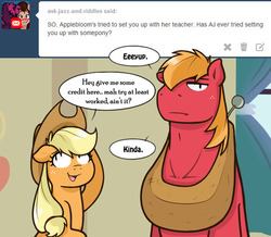 Size: 500x436 | Tagged: safe, artist:redhotkick, applejack, big macintosh, earth pony, pony, g4, blushing, male, stallion