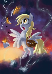 Size: 2480x3508 | Tagged: safe, artist:semajz, derpy hooves, pegasus, pony, g4, epic derpy, female, high res, mail, mailbag, mare, solo, thunderstorm