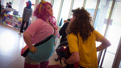 Size: 1280x719 | Tagged: safe, artist:glasmond, cheese sandwich, pinkie pie, human, galacon, g4, 2014, convention, cosplay, female, irl, irl human, male, photo, ship:cheesepie, shipping, straight