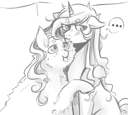 Size: 943x847 | Tagged: safe, artist:mscootaloo, trixie, oc, oc:fluffle puff, g4, asksketchytrixie, monochrome, tumblr