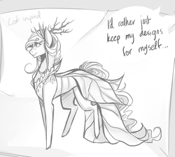 Size: 943x847 | Tagged: safe, artist:mscootaloo, oc, oc only, asksketchytrixie, clothes, dress, monochrome, solo, tumblr