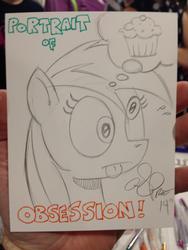 Size: 852x1136 | Tagged: safe, artist:andypriceart, derpy hooves, pegasus, pony, g4, female, mare, muffin, obsession, solo, that pony sure does love muffins, thought bubble, traditional art