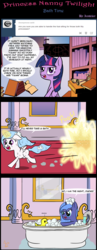 Size: 1000x2589 | Tagged: safe, artist:icesticker, princess celestia, princess luna, twilight sparkle, alicorn, pony, ask princess nanny twilight, g4, age regression, askblutia, bath, bathtub, bluetia, blutia, cewestia, comic, female, filly, mare, rubber duck, tumblr, twilight sparkle (alicorn), wet mane, woona