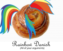 Size: 500x405 | Tagged: safe, rainbow dash, g4, danish, donut, female, rainbow danish, solo, wat