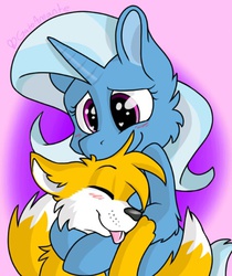 Size: 452x537 | Tagged: safe, artist:gatoamante, trixie, g4, crossover, crossover shipping, male, miles "tails" prower, sonic team, sonic the hedgehog (series), tarixie