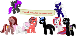 Size: 6266x3000 | Tagged: safe, artist:ruinedomega, oc, oc only, oc:ademitia, oc:fire wisp, oc:lightning mist, oc:midnight starlight, oc:starry night, oc:sugar free, oc:velvette rose, oc:whitewolf stormrunner, alicorn, earth pony, pegasus, pony, unicorn, alicorn oc, banner, flying, group, ponyscape, simple background, standing, transparent background, vector