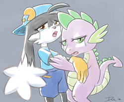 Size: 1198x992 | Tagged: safe, spike, g4, comforting, crying, cute, hug, klonoa, pac-man, sad