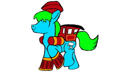 Size: 800x480 | Tagged: safe, artist:dashingjack, oc, oc only, oc:brainstorm, train pony, cosplay, locomotive, pony locomotive, solo, train