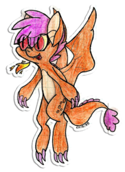 Size: 1000x1373 | Tagged: safe, artist:chibi95, scootaloo, dragon, g4, claws, dragonified, female, fire, fire breath, graph paper, not smolder, scootadragon, simple background, solo, species swap, traditional art, transparent background