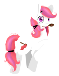 Size: 857x1107 | Tagged: safe, artist:lucky-jacky, oc, oc only, earth pony, pony, fondue drizzle, hairband, mouth hold, solo, spoon