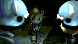 Size: 1024x576 | Tagged: safe, artist:argodaemon, oc, oc only, oc:littlepip, pony, unicorn, fallout equestria, 3d, animated, butt, clothes, eyes closed, fanfic, fanfic art, female, floppy ears, gif, glowing horn, gritted teeth, guard, helmet, horn, jumpsuit, magic, mare, pipboy, pipbuck, plot, raised hoof, source filmmaker, stable (vault), stable 2, talking, telekinesis, toolbox, vault, vault suit, youtube link