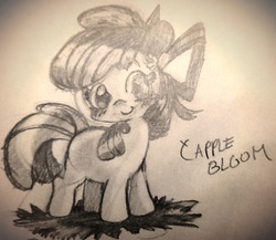 Size: 1280x1112 | Tagged: safe, artist:supernoncutie, apple bloom, g4, female, monochrome, solo, traditional art