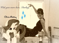 Size: 500x367 | Tagged: safe, rarity, g4, audrey hepburn, audrity, autograph, breakfast at tiffany's, cutie mark, cutie mark signature, holly golightly, irl, photo, ponies in real life, sepia