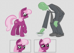 Size: 1240x900 | Tagged: safe, artist:adequality, artist:kidkaizer, cheerilee, oc, oc:anon, human, pony, g4, anon in equestria, bowl, color, colored, comic, salad, unamused