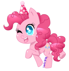 Size: 553x569 | Tagged: safe, artist:lexieskye, part of a set, pinkie pie, g4, chibi, cute, female, hat, party hat, simple background, solo, transparent background, wink