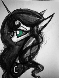 Size: 1694x2258 | Tagged: safe, artist:luted, princess luna, pony, g4, female, grayscale, monochrome, portrait, profile, solo, traditional art