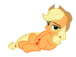 Size: 1600x1200 | Tagged: safe, artist:kuren247, applejack, g4, bedroom eyes, cute, female, on back, simple background, smiling, solo, transparent background, vector