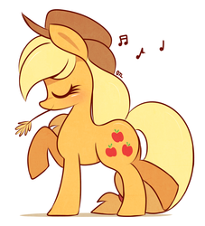 Size: 1000x1100 | Tagged: safe, artist:php56, applejack, earth pony, pony, g4, cute, eyes closed, female, jackabetes, mare, music notes, profile, raised hoof, simple background, solo, straw in mouth, wheat, white background