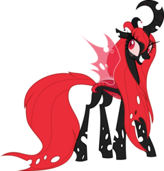 Size: 3000x3125 | Tagged: safe, artist:xebck, oc, oc only, oc:harlequin, changeling, changeling queen, changeling oc, changeling queen oc, female, high res, red changeling, simple background, solo, transparent background, vector
