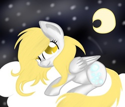 Size: 500x425 | Tagged: safe, artist:artista999, derpy hooves, pegasus, pony, g4, cloud, female, mare, moon, night, solo, stars