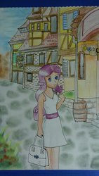 Size: 1024x1821 | Tagged: safe, artist:infinityr319, rarity, human, g4, anime, clothes, colored, dress, female, handbag, humanized, light skin, solo, standing, traditional art