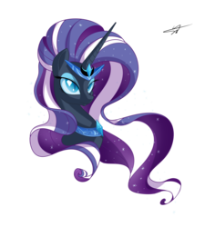 Size: 3600x4000 | Tagged: safe, artist:kyodashiro, nightmare rarity, pony, unicorn, g4, bust, crown, female, frown, high res, jewelry, lidded eyes, mare, necklace, regalia, signature, simple background, solo, tiara, transparent background