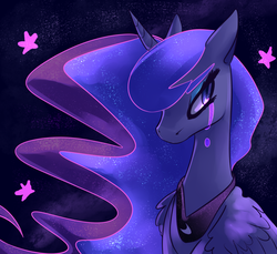Size: 1161x1064 | Tagged: dead source, safe, artist:marshmellowcannibal, princess luna, alicorn, pony, g4, bust, crying, female, mare, portrait, simple background, solo