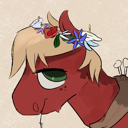 Size: 2000x2000 | Tagged: safe, artist:poniebones, big macintosh, earth pony, pony, g4, floral head wreath, flower, high res, male, solo, stallion