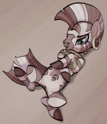 Size: 700x805 | Tagged: safe, artist:lulilulilaj, zecora, zebra, g4, belly, belly button, cute, female, lying, lying down, on back, solo, zecorable