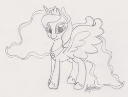 Size: 1024x780 | Tagged: safe, artist:rhythm-is-best-pony, princess luna, alicorn, pony, g4, female, monochrome, solo, traditional art
